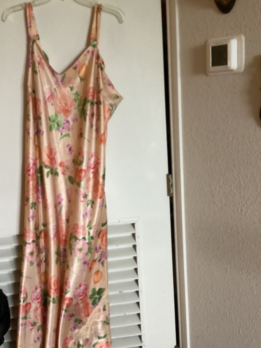 2 pc Floral Satin Slip Dress in Peach Pink and robe